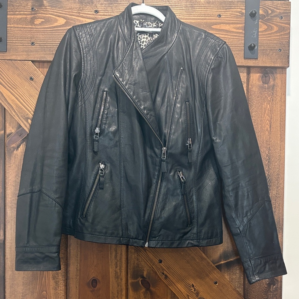 Genuine Black Leather Asymmetrical Zip Jacket